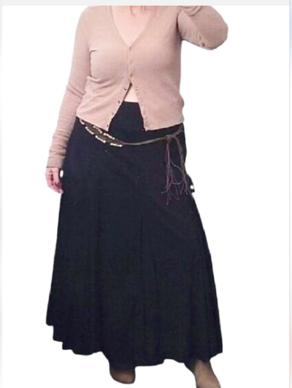 Y2K Karen Kane Black Pleated Cotton Pull On Full Maxi Skirt Medium Whimsigoth